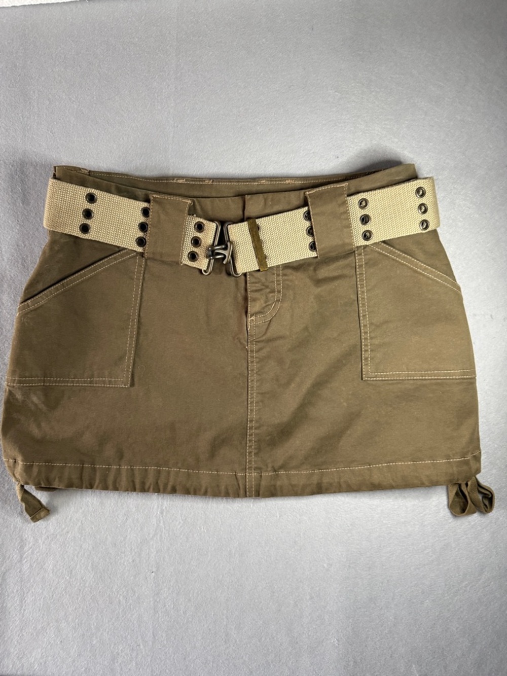 Guess Mini Skirt Army Green Cotton and Spandex with Canvas and Metal Belt